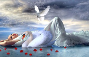 Scene synthesis, use PS to synthesize pictures of dreamy swan scenes for characters – photo synthesis