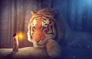 Scene synthesis, synthesis of giant tiger magical scenes – photo synthesis