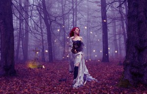 Scene synthesis, synthesis of forest dark magic witch scene – photo synthesis