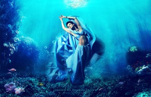 Scene synthesis, synthesize underwater dancer scene – photo synthesis