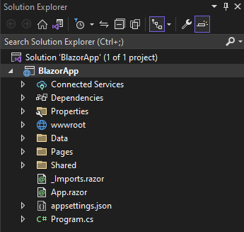 Solution Explorer contains created for project  List of folders and files